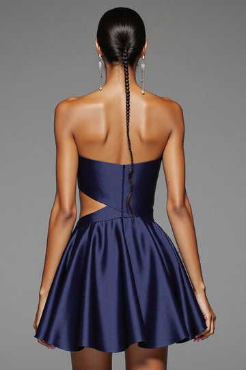 Navy Strapless Cut Out Bodycon Homecoming Dress